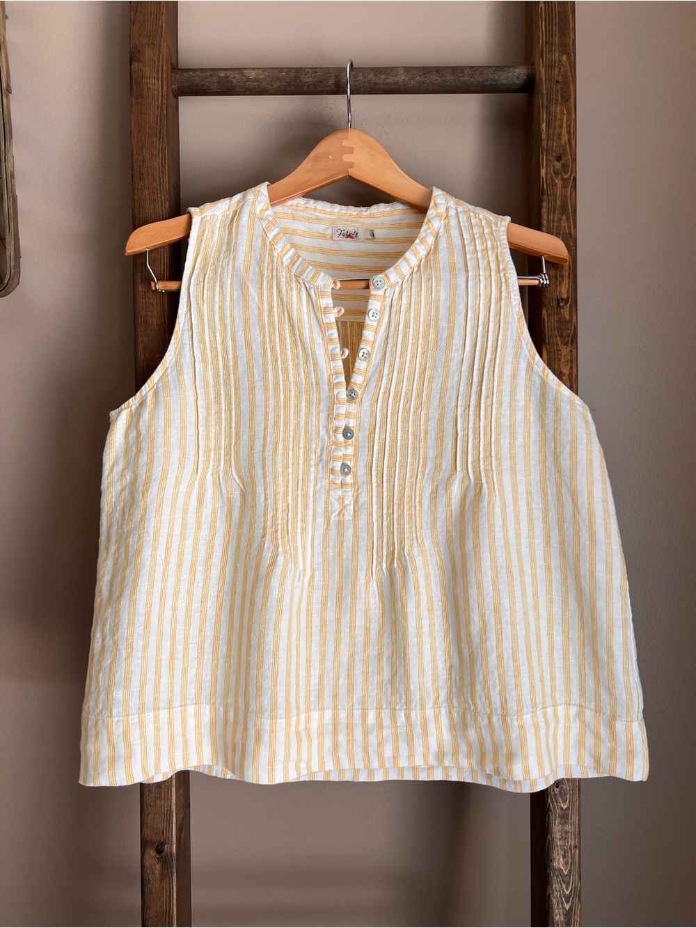Faherty Sleeveless Striped Button-Front Top - Yellow & White